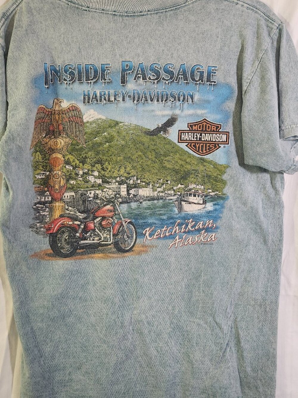 Vtg 2003 Harley Davidson Ketchikan Alaska Shirt Acid Wash Inside Passage M